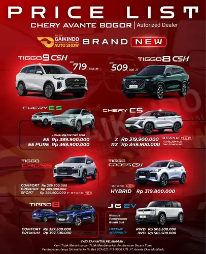 Pricelist Harga Chery depok 2025